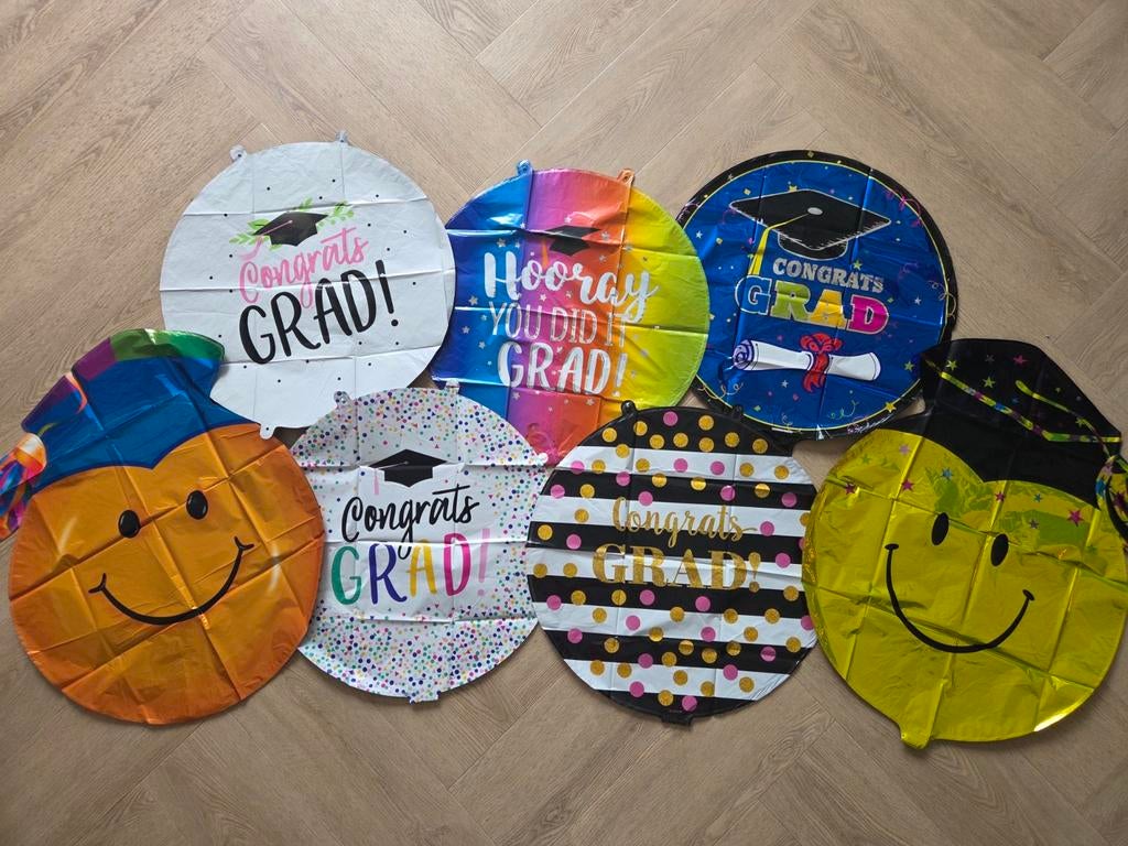Geslaagd / congrads Grad! Set van 7 folie ballonnen, Ophalen of Verzenden, Nieuw, Versiering, Overige