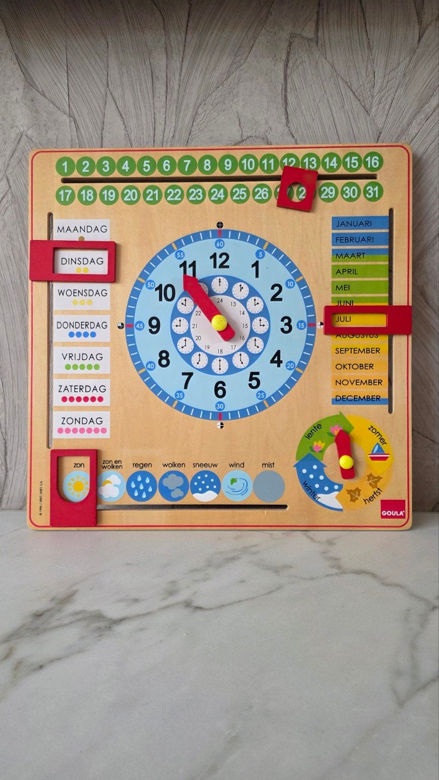 Houten Kalender Klok Educatief Speelgoed Goula, Ophalen, Gebruikt, Taal en Lezen
