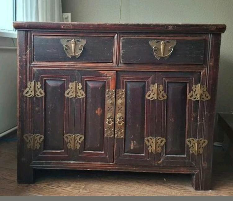 Chinese vlinderkast, dressoir, Teakhout, Ophalen of Verzenden, Zo goed als nieuw, 50 tot 75 cm