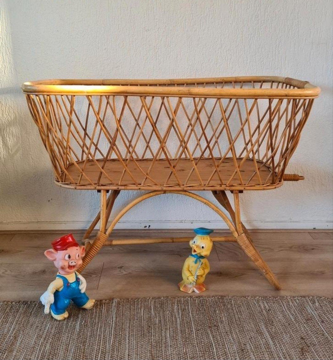 Vintage rotan rieten wieg, Ophalen, Zo goed als nieuw, Wieg