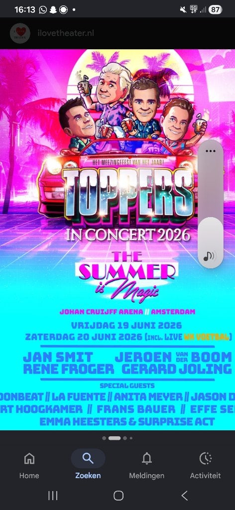 Toppers in concert, 1 kaart op rij 1, 2e ring voor 20 juni, Eén persoon, Juni