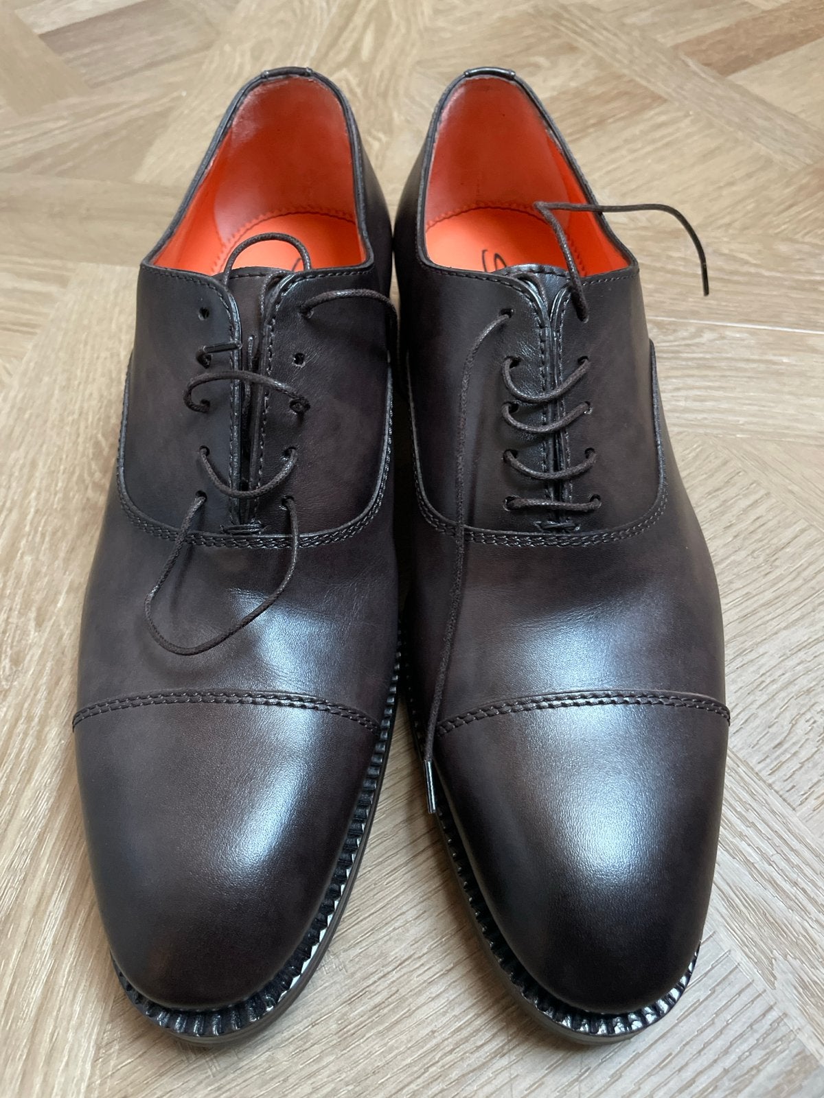 Nieuwe Santoni derby's - Maat 41 (valt ruimer), Ophalen of Verzenden, Nieuw, Bruin, Veterschoenen