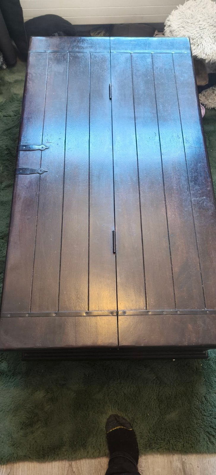 Robuuste houten dekenkist / salontafel met opbergruimte, Gebruikt, 100 tot 150 cm, 5 – 50, 50 tot 75 cm