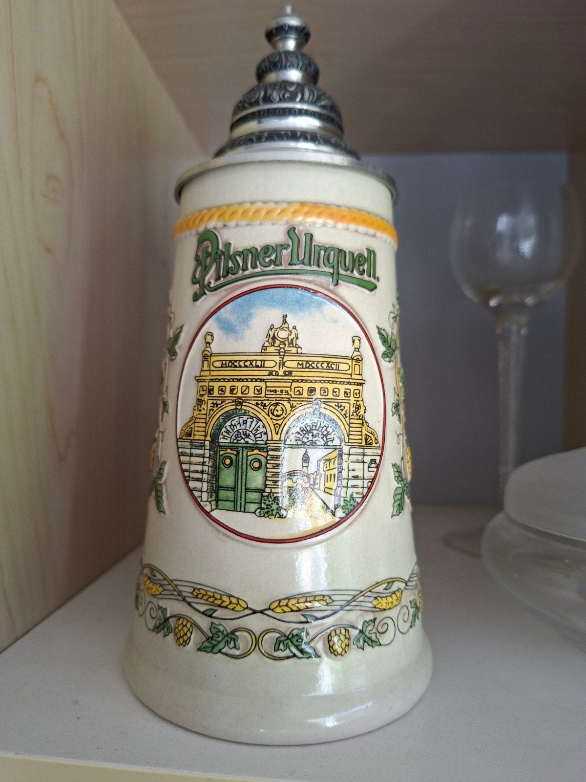 Pilsner Urquell Bierpul met tinnen deksel, Ophalen of Verzenden