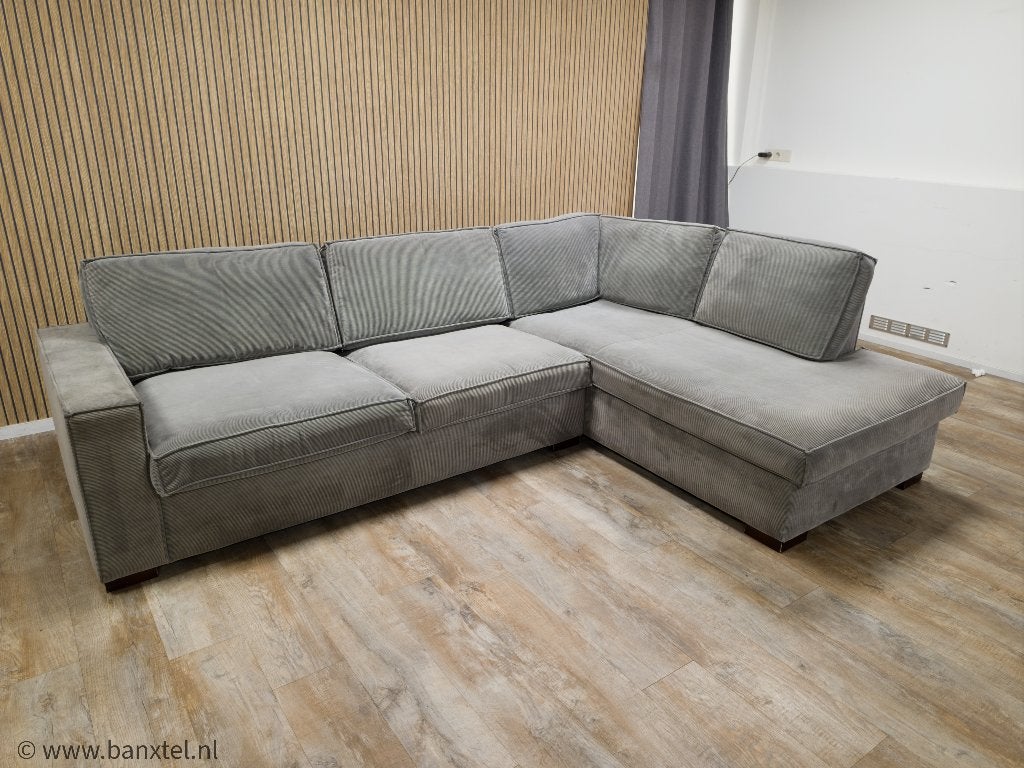 ZEER Mooi VERGRIJSD Groen RIBSTOF Hoekbank van WOOOD !!!, Info@banxtel.nl, Hoekbank, Hoekbank, Ophalen of Verzenden
