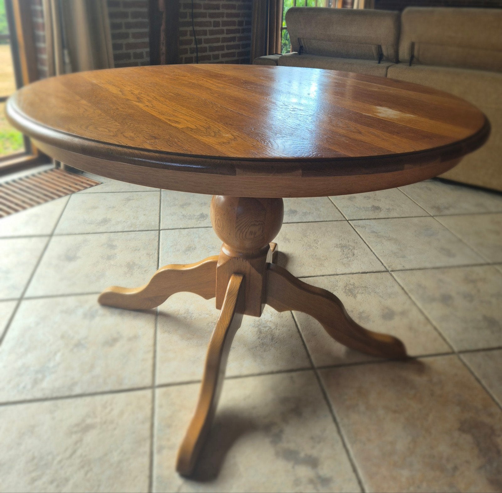 Ronde massief eiken eettafel met 4 poten, Huis en Inrichting, Ophalen, Gebruikt, 100 tot 150 cm, 100 tot 150 cm