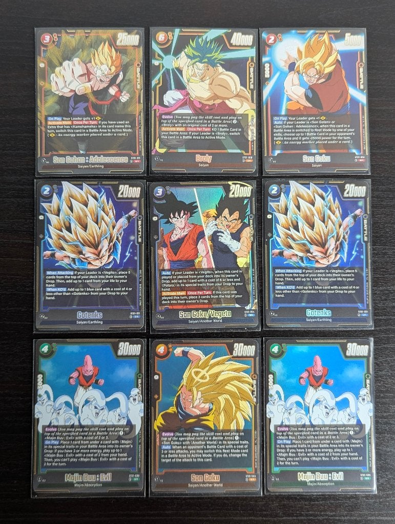 Dragon Ball Super ST01 - Super Rare Kaarten, Ophalen of Verzenden, Zo goed als nieuw, Meerdere kaarten, Foil