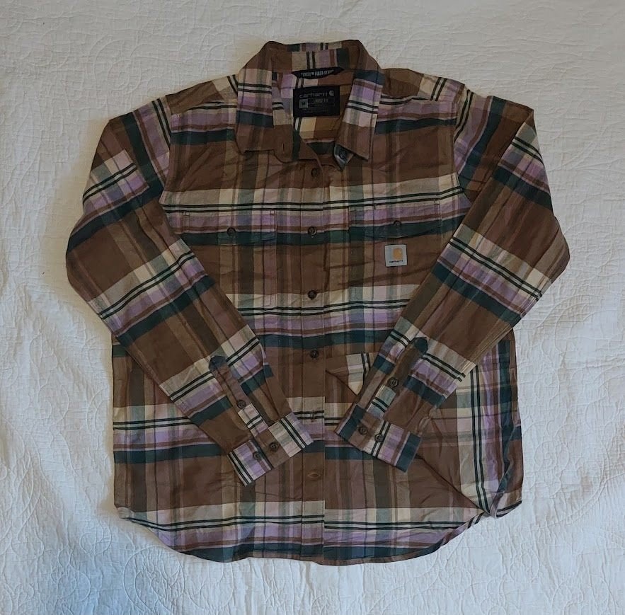 Carhartt Flanellen Overhemd Bruin Beige roze Loose Fit M, Meerkleurig, Carhartt, Zo goed als nieuw, Halswijdte 39/40 (M)