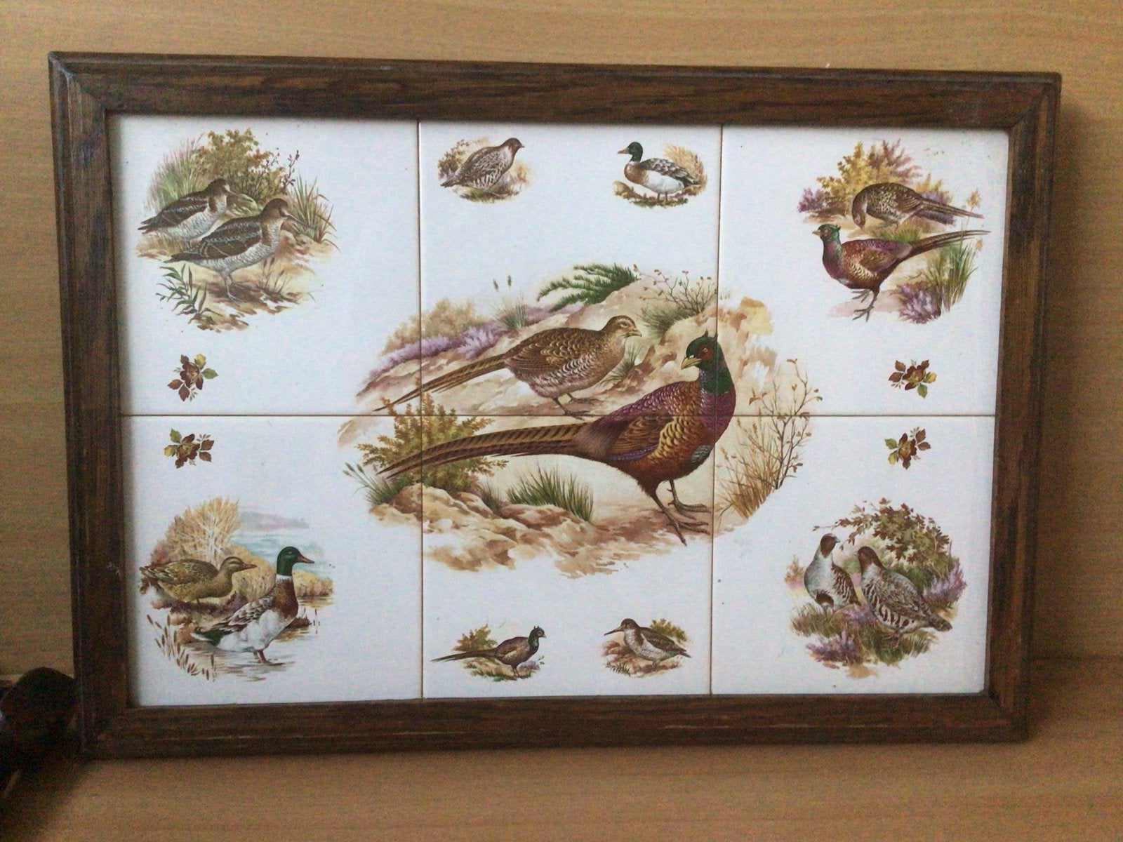 Vintage tafeltje met tegels van fazanten en eenden, Ophalen of Verzenden