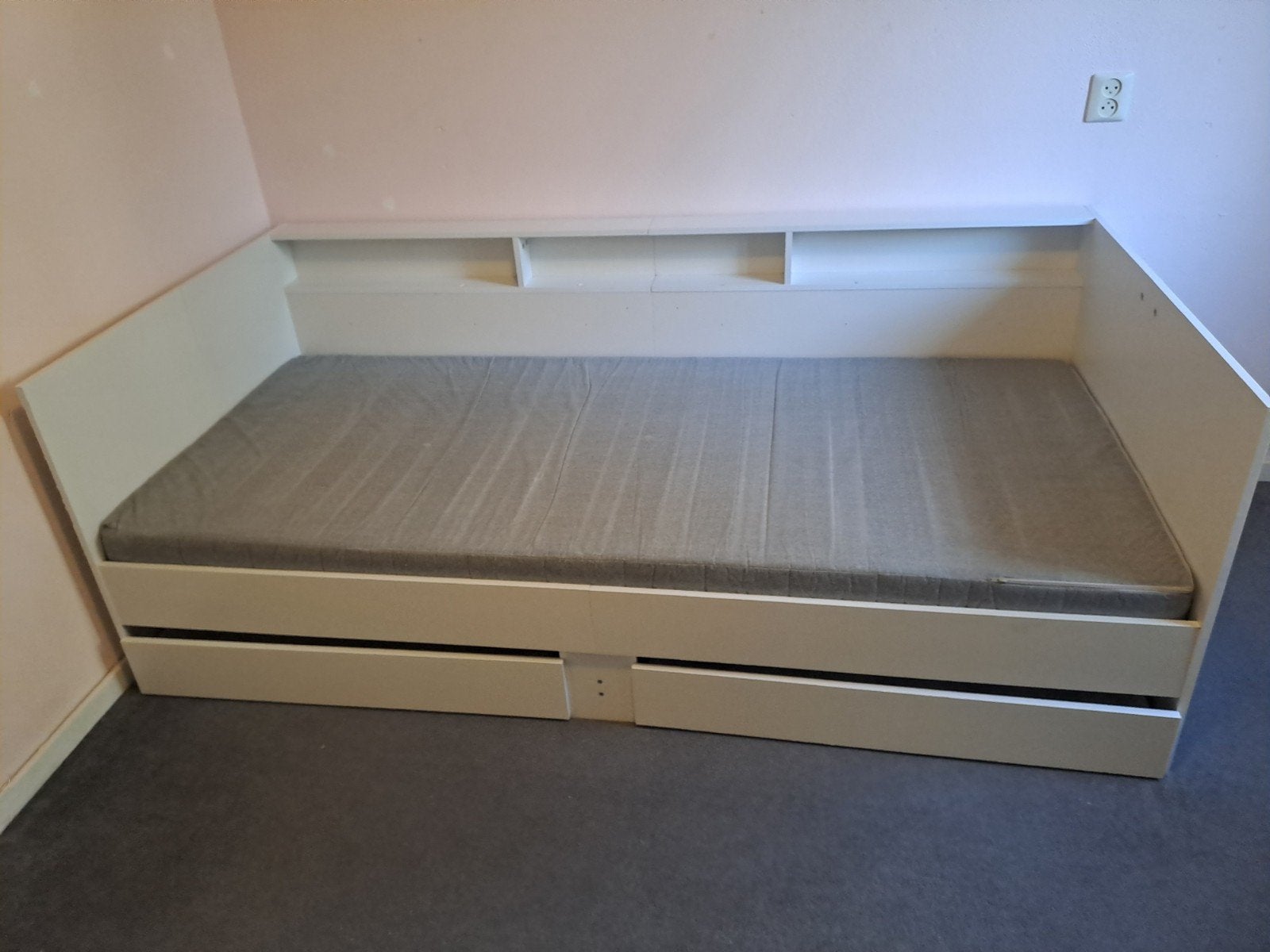 Wit bed met 2 ruime lades 204x102x74cm, Ophalen, Gebruikt, 90 cm, Eenpersoons