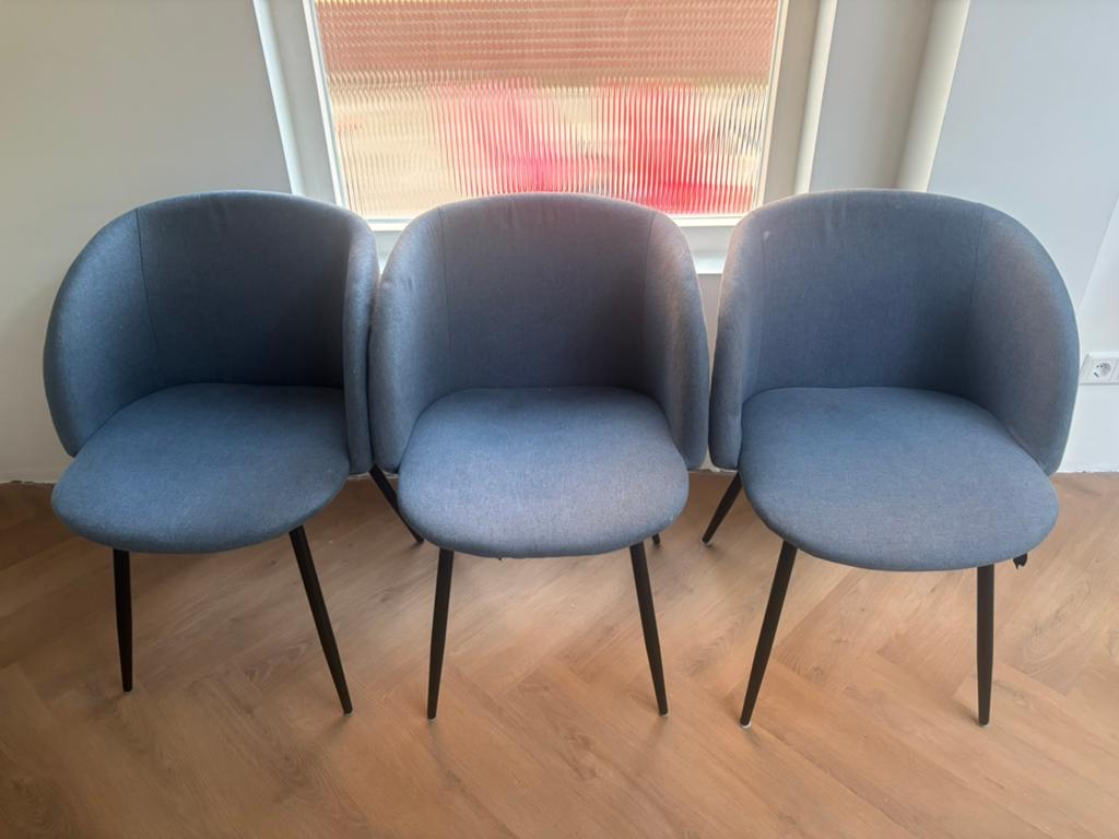 5 blauwe eetkamerstoelen, Ophalen, Blauw, Zo goed als nieuw, Stof