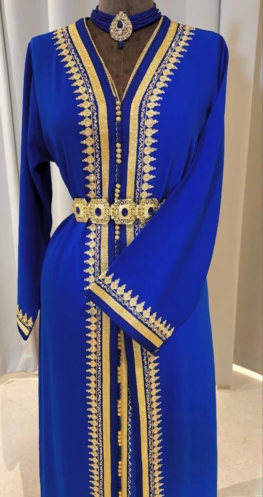Elegante Marokkaanse jurk - Koningsblauw met goud borduurwer, Kleding | Dames, Jurken, Maat 38/40 (M), Blauw, Nieuw, Ophalen of Verzenden