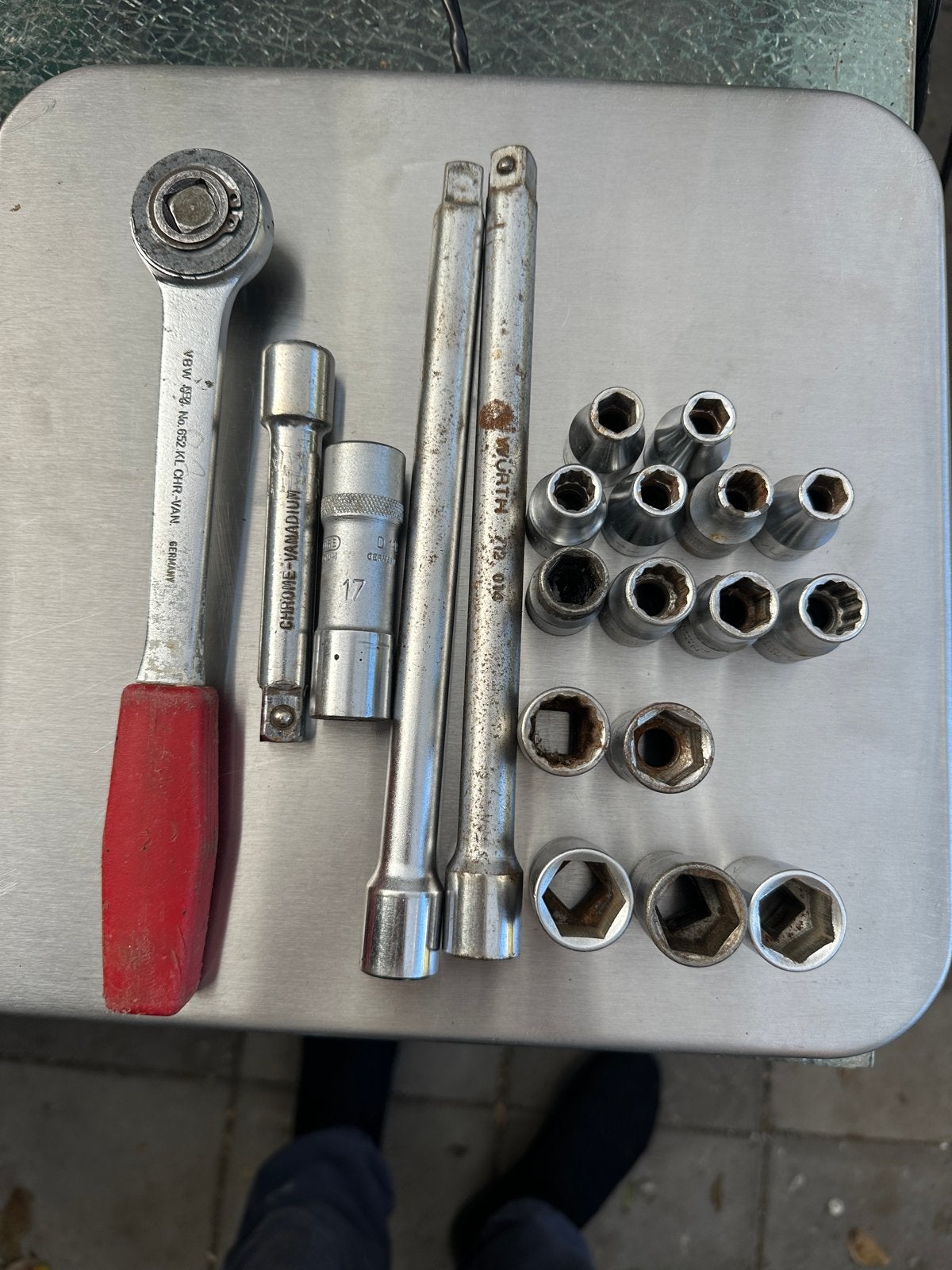 Ratelset met doppen en verlengstukken, Ophalen of Verzenden, Gebruikt, Sleutel/ratel