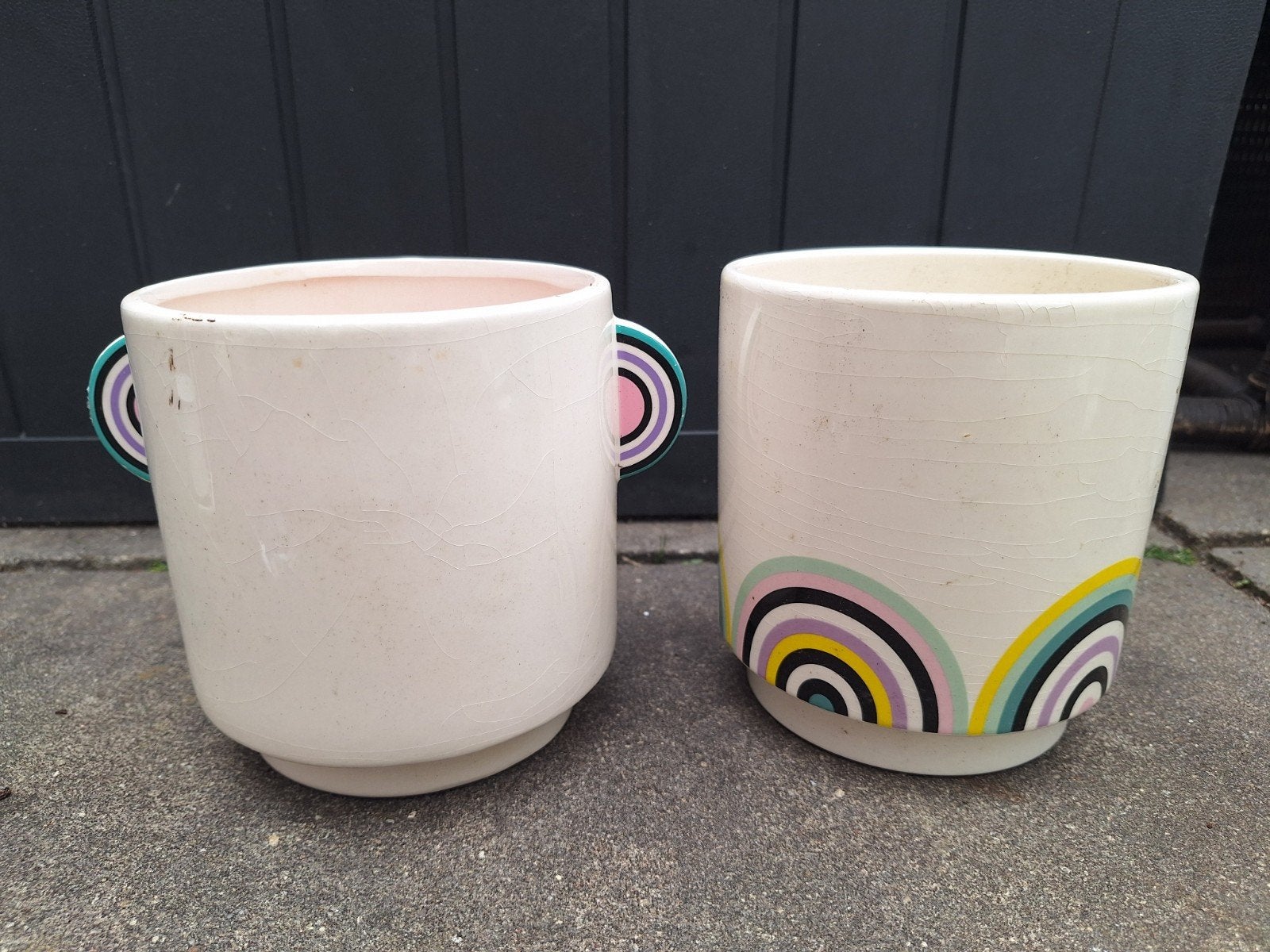 Set van 2 decoratieve bloempotten met regenboogmotief, Ophalen of Verzenden