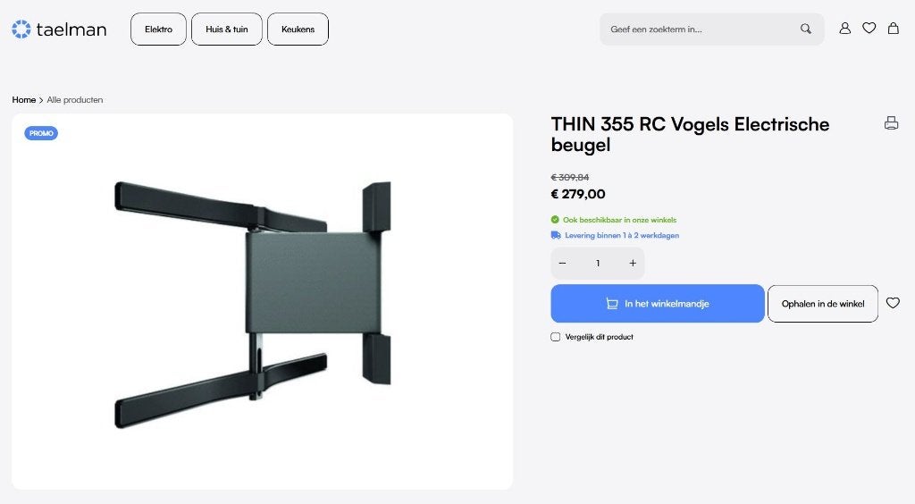 Vogels elektrische TV-beugel THIN RC-355 + afstandbediening, Ophalen of Verzenden, Nieuw