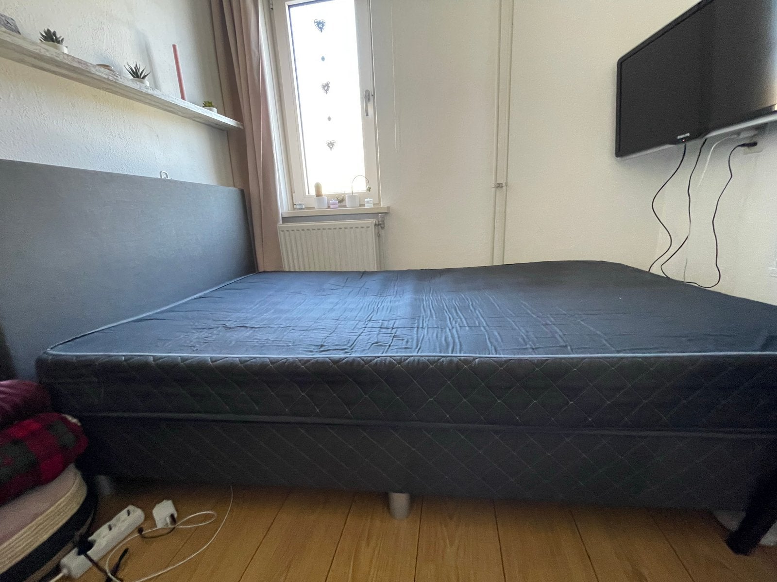 Twijfelaar met hoofdbord inclusief matras, Ophalen, Gebruikt, 210 cm, Twijfelaar