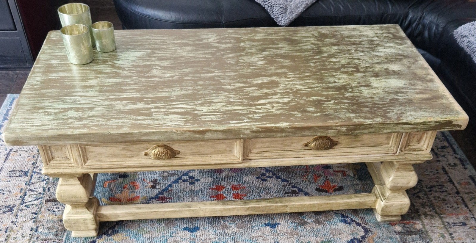 Robuuste salontafel met verweerde look, Huis en Inrichting, Ophalen, Rechthoekig, 100 tot 150 cm, 50 tot 100 cm