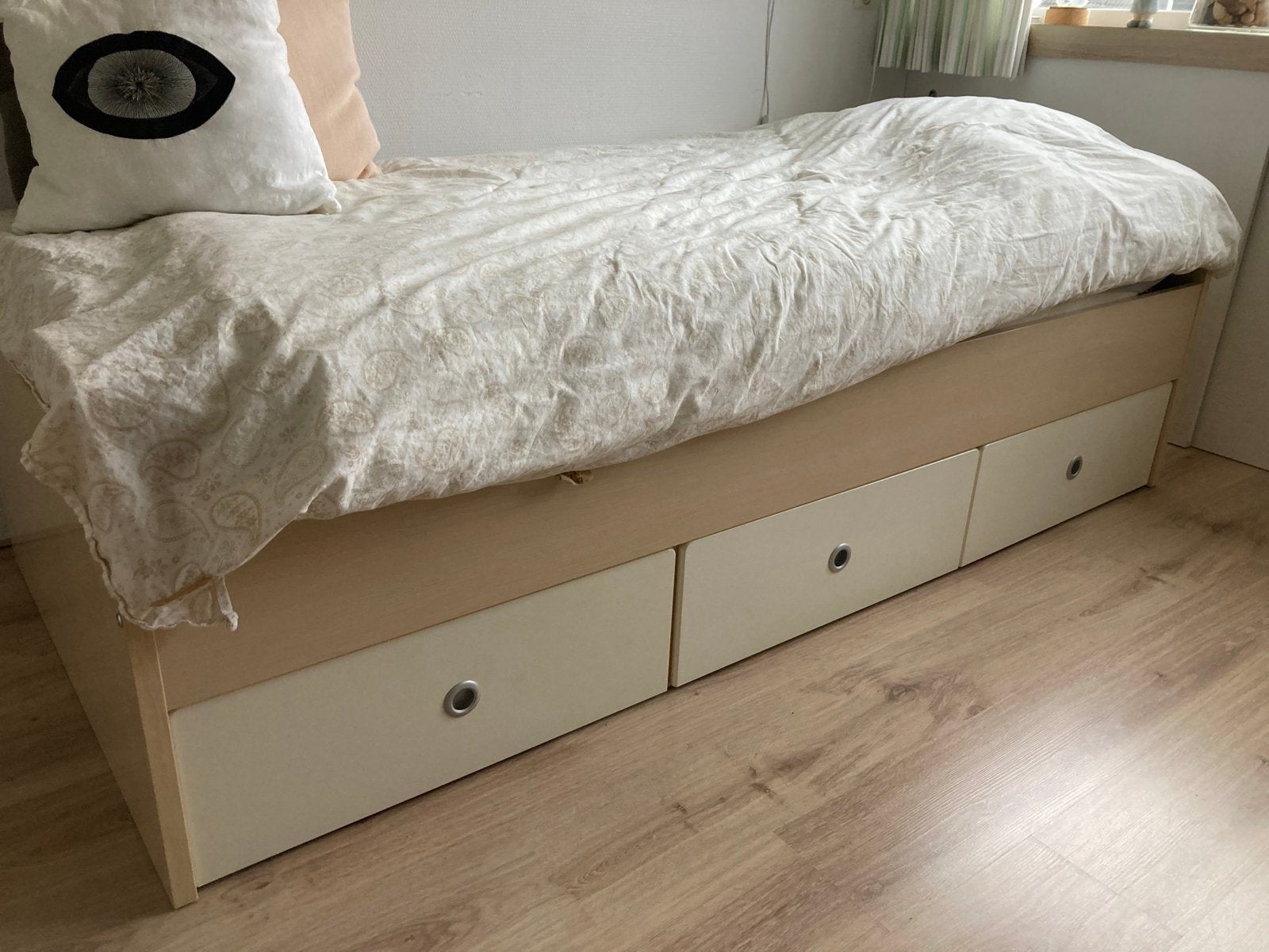 Eenpersoonsbed met opbergruimte en lattenbodem, Ophalen, Gebruikt, 90 cm, Eenpersoons