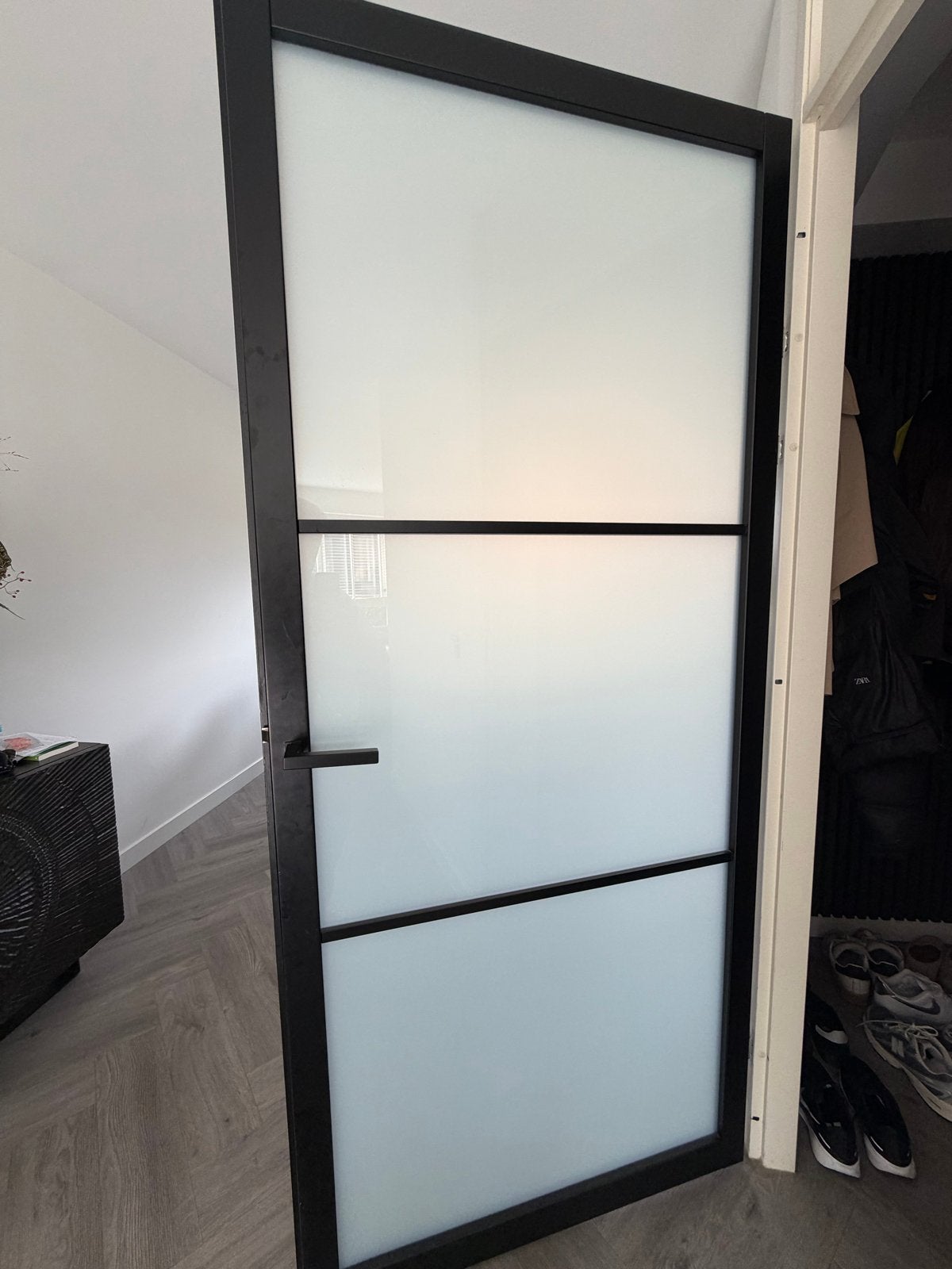 2x Zwarte Skantrae binnendeuren met melkglas (93x231 cm), Ophalen, 80 tot 100 cm, 215 cm of meer, Binnendeur