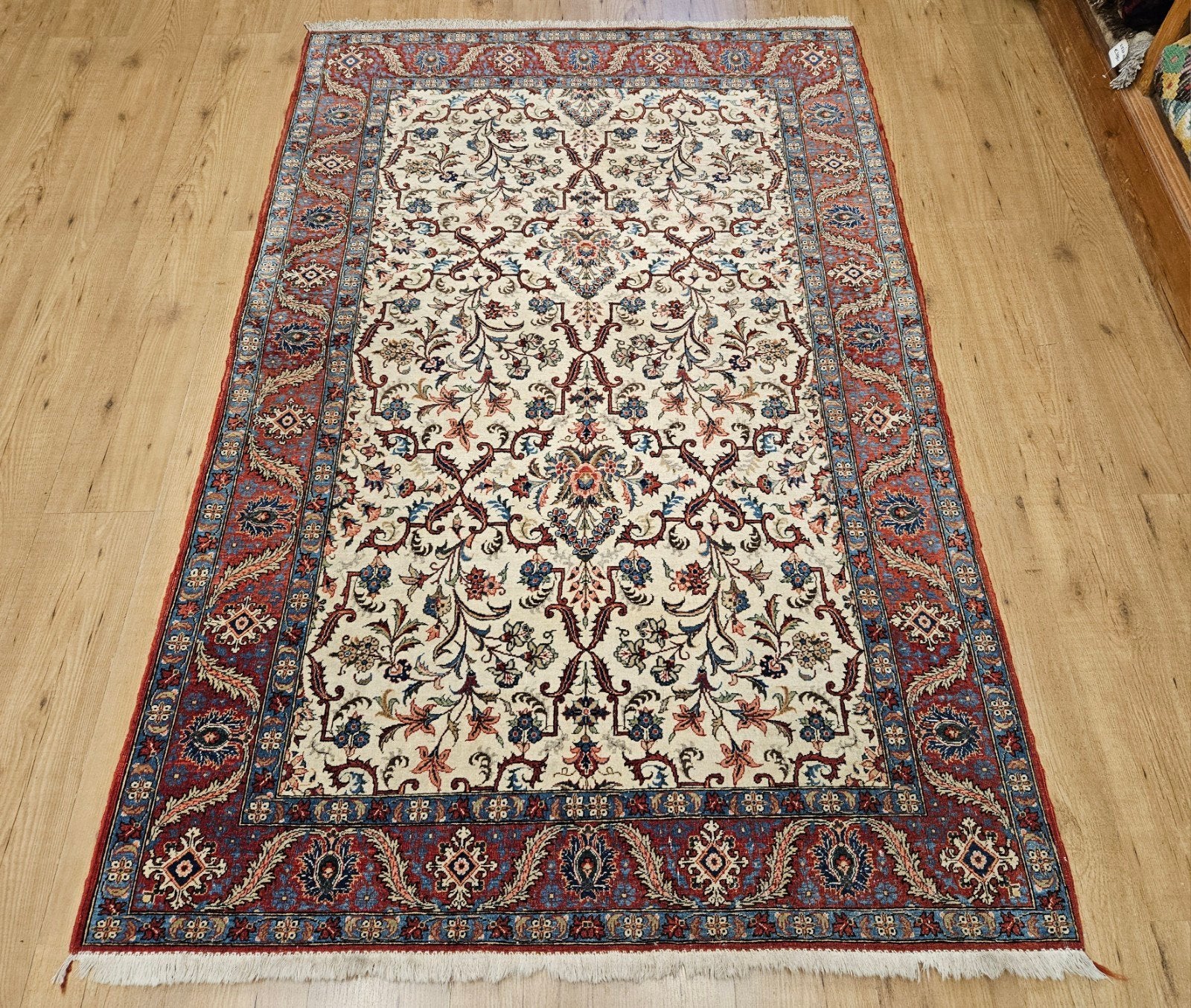 Vintage handgeknoopt perzisch tapijt ghom 216x142, Info@SlatsAntiek.nl, Tweedehands, 100 tot 150 cm, Perzisch