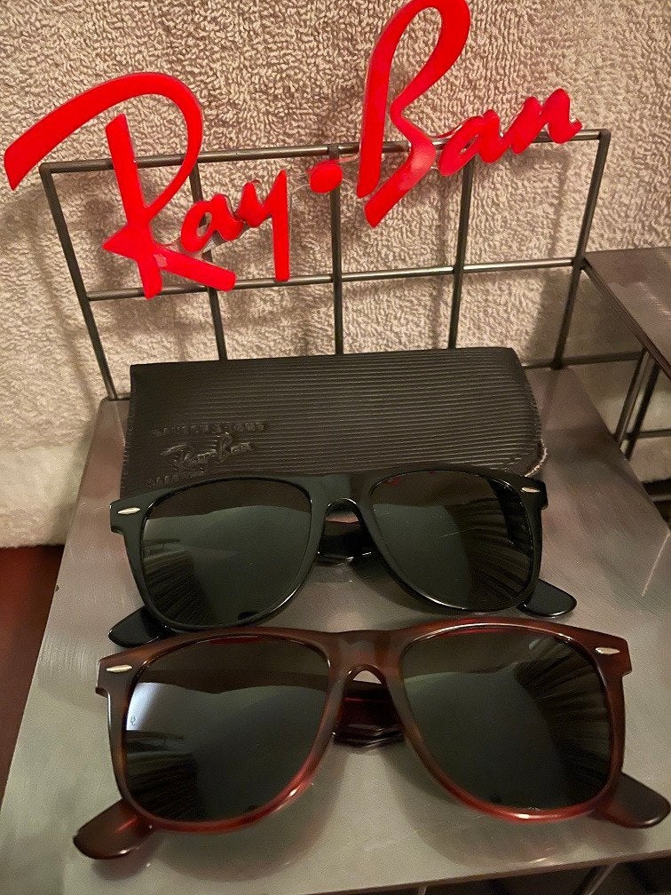 Vintage SETJE B&L Ray-Ban Wayfarer II zwart en tortoise W8W9, Ray-Ban USA, Gebruikt, Zonnebril, Overige kleuren