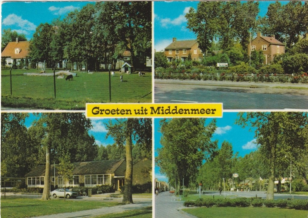MIDDENMEER Hertenkamp School Esso Tankstation Groeten, Verzamelen, Verzenden, 1940 tot 1960, Gelopen, Noord-Holland