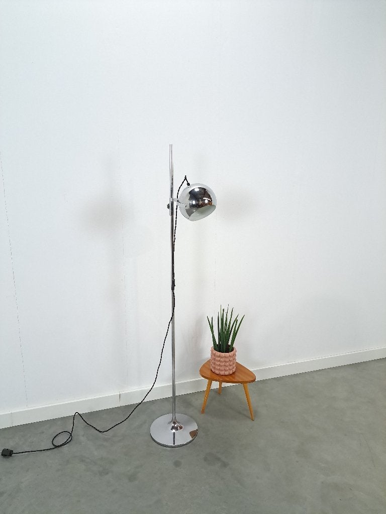 Space age chromen staande bol lamp, Gebruikt, Space age, vintage, Metaal, 150 tot 200 cm