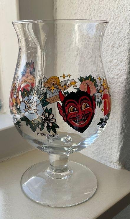 Duvel bierglas 2020 Morrison M Schiffmacher Tattoo art coll, Ophalen of Verzenden, Zo goed als nieuw, Glas of Glazen, Duvel