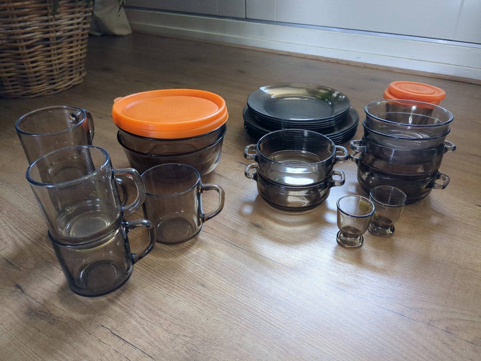 Vintage Arcoroc France servies - Rookglas, Gebruikt, Ophalen of Verzenden, Glas, Overige stijlen