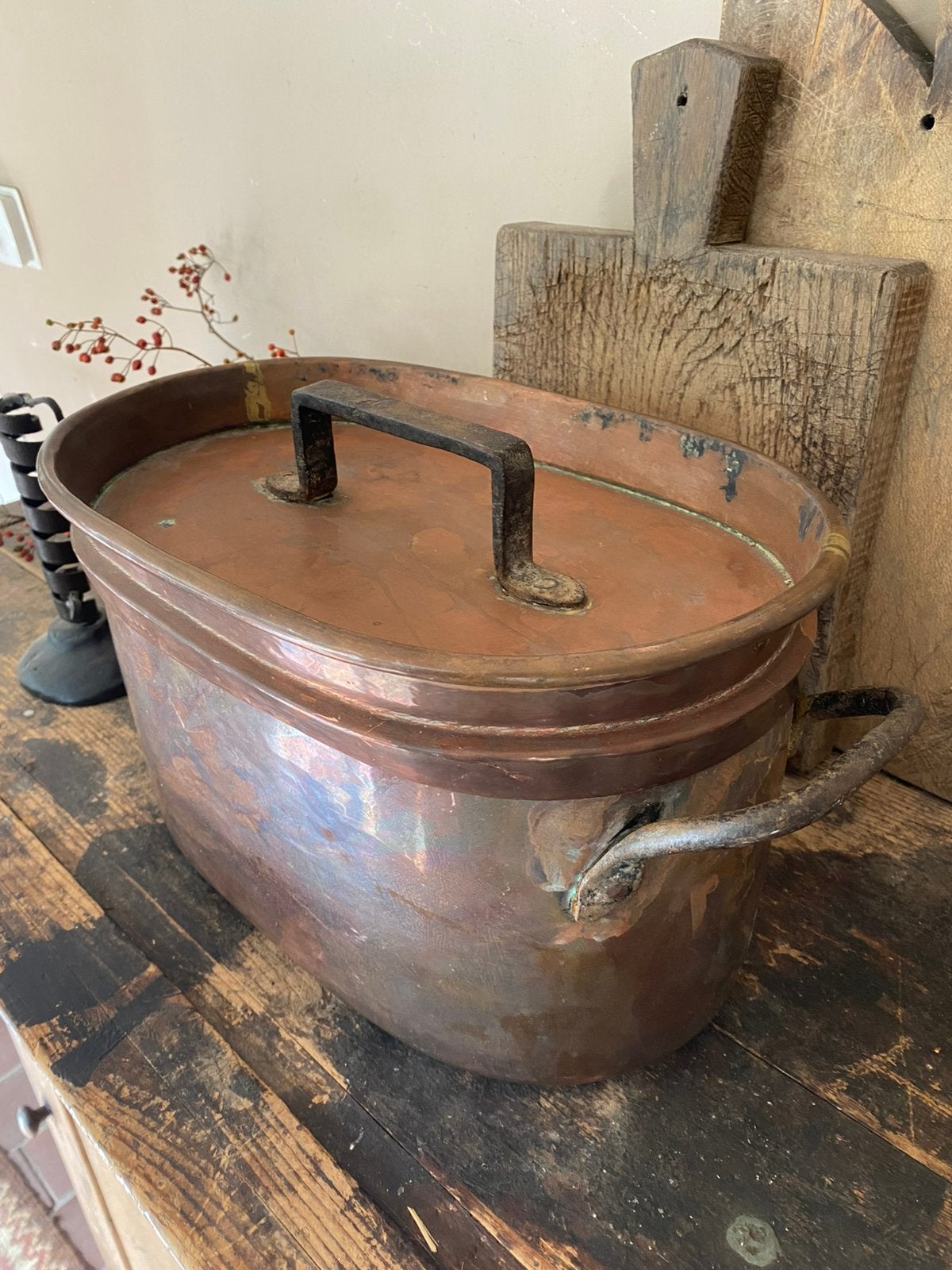Grote antiek franse koperen pan, 19e eeuws handwerk, Antiek en Kunst, Ophalen of Verzenden