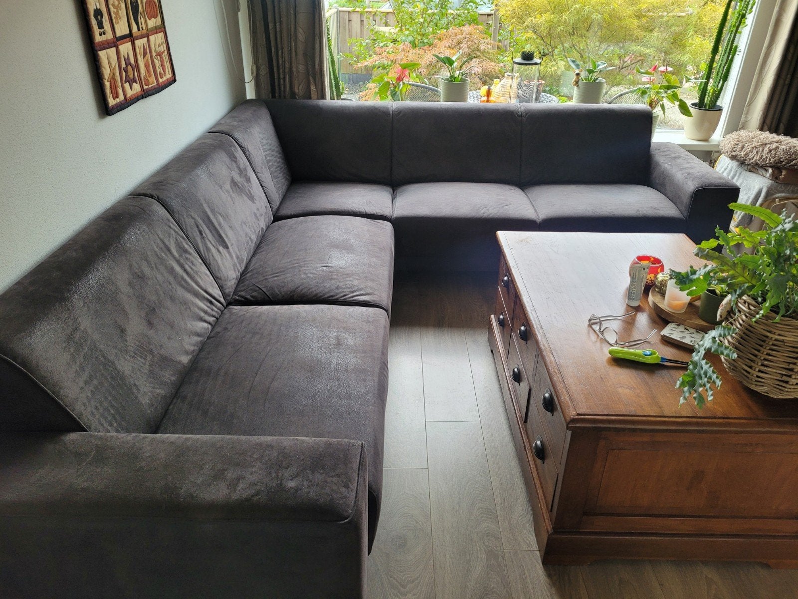 Gatis hoekbank, bruin, stof, Ophalen, Gebruikt, Hoekbank, 75 tot 100 cm