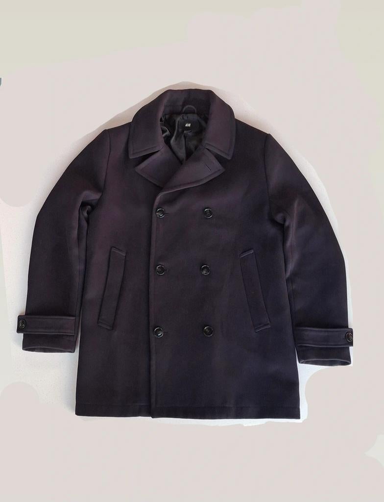 H&M Peacoat - Donkerblauwe Wollen Jas Maat M, Kleding | Heren, Jassen | Winter, Ophalen of Verzenden, Zo goed als nieuw, H&M, Maat 48/50 (M)