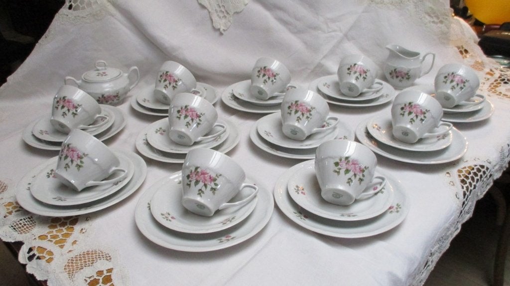 Vintage Pools porselein Bogucice koffie servies 11pers., Ophalen, Vintage, Zo goed als nieuw, Kop(pen) en/of Schotel(s)