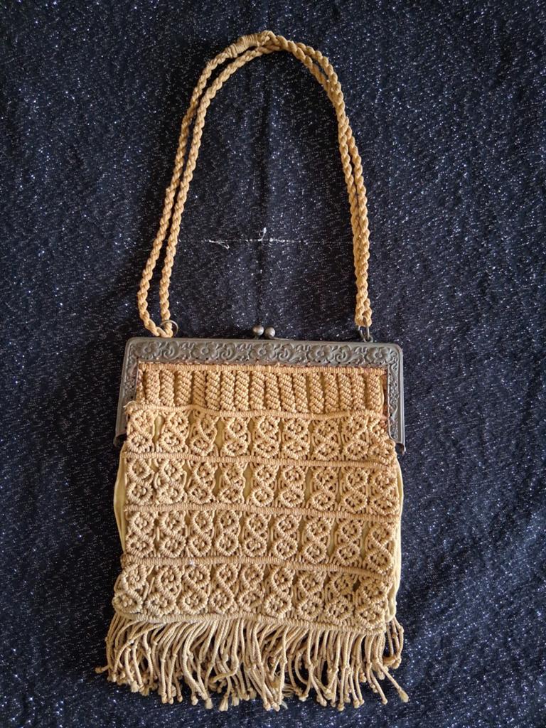 Vintage macramé handtasje uit de jaren 20/30, Ophalen of Verzenden, Gebruikt, Beige, Handtas