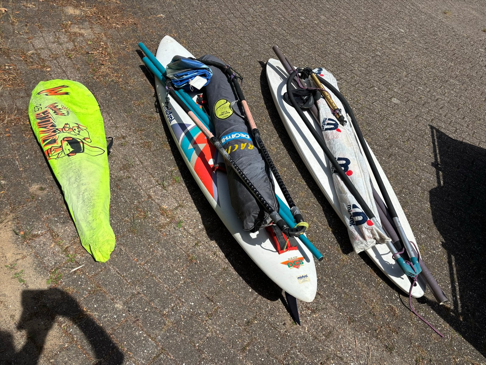 Complete windsurfset met 2 planken en zeilen, Ophalen, Gebruikt, 5 tot 6.5 m², Met vin(nen)