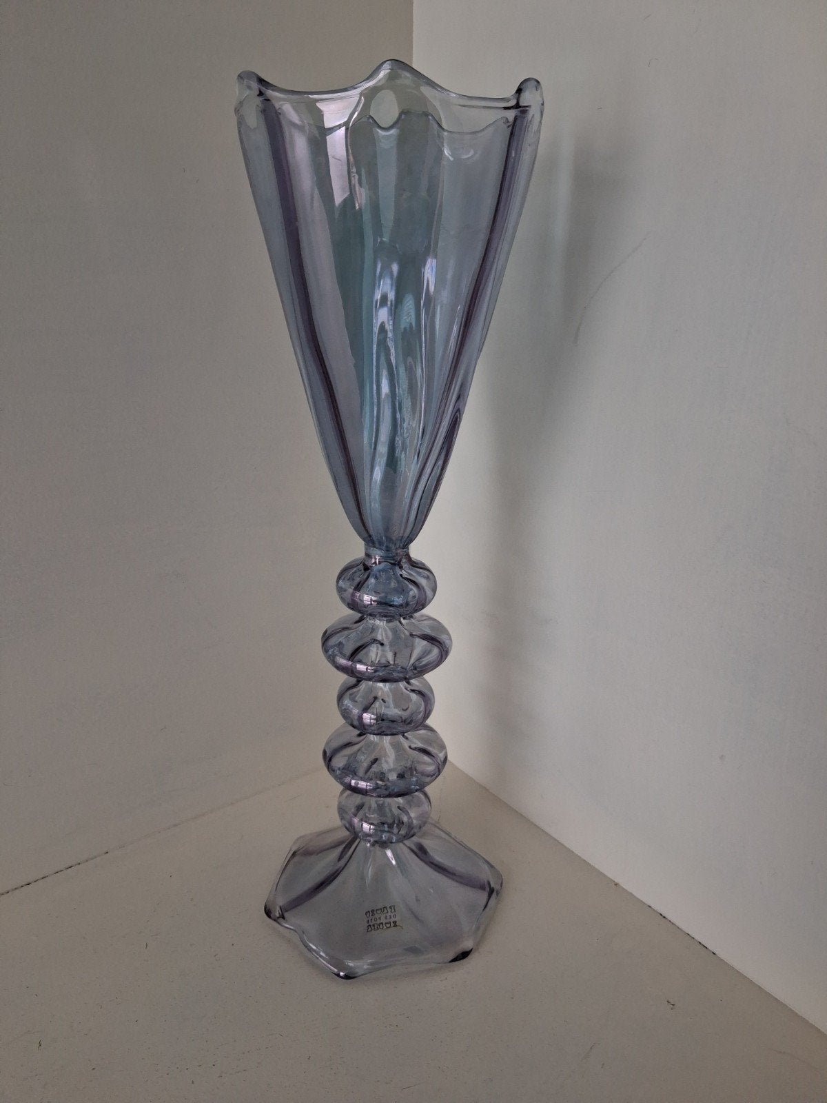 ​Des Pots Studio Paarse Glazen Vaas op Hoge Voet 29cm, Ophalen of Verzenden