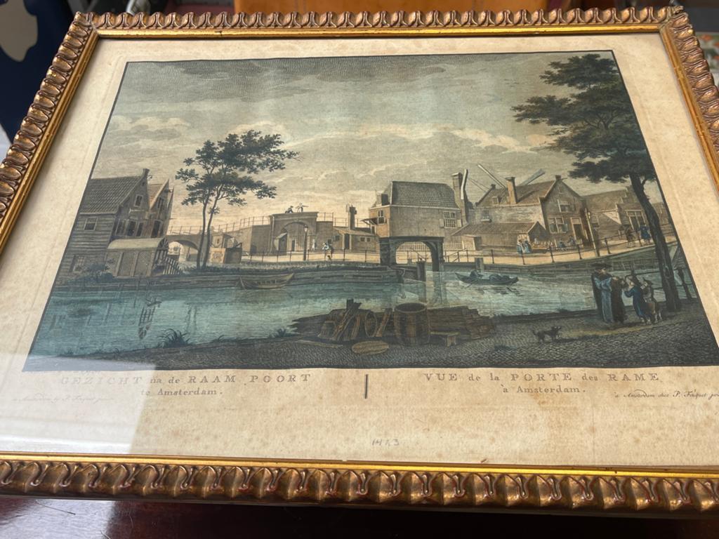 Ingelijste kopergravure P. Fouquet - Gezicht Raampoort Amste, Antiek en Kunst, Kunst | Etsen en Gravures, Ophalen, Ingelijst, Stadsgezicht