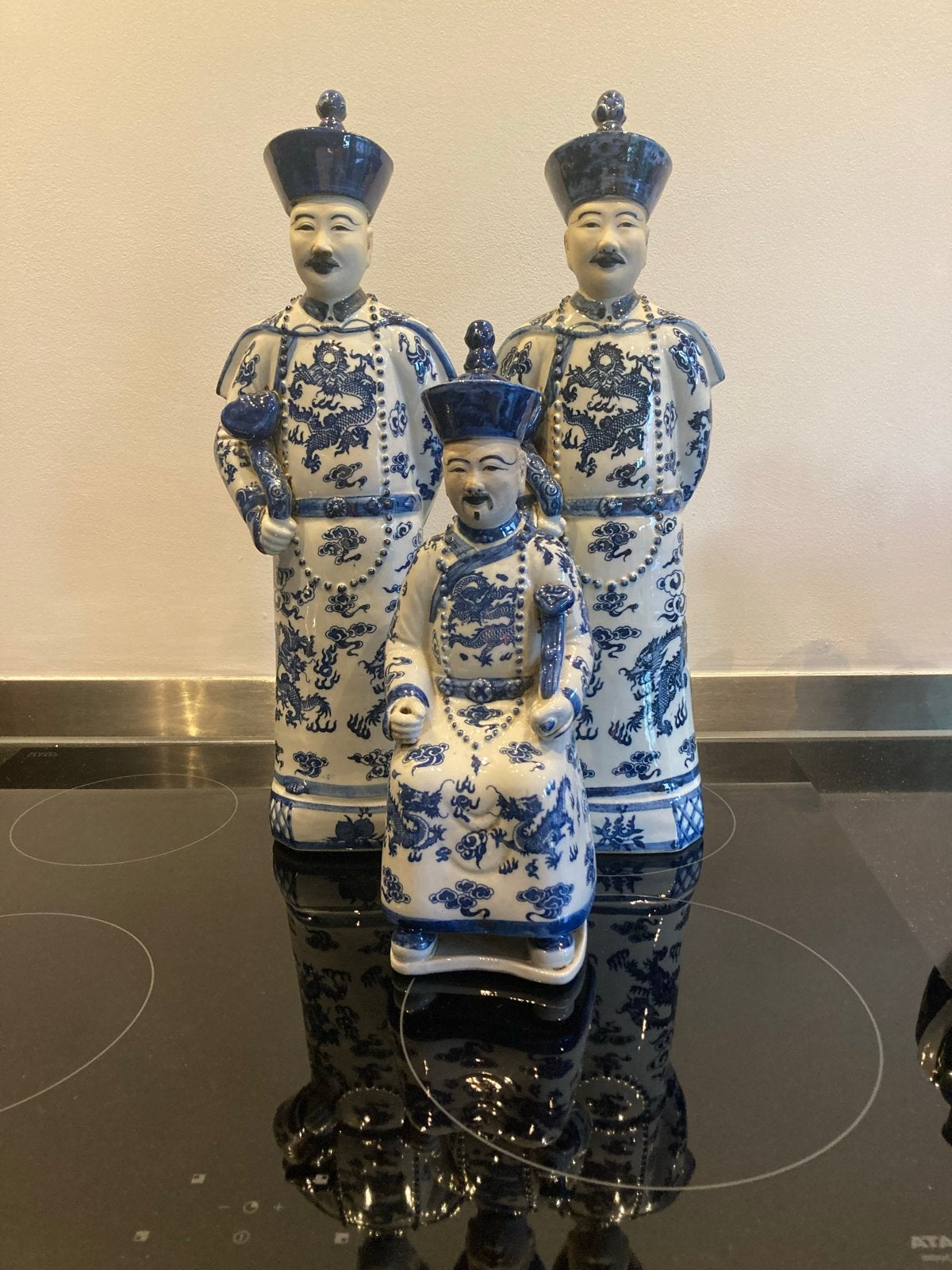 Set van 3 Chinese porseleinen beelden - Blauw/Wit, Antiek en Kunst, Ophalen of Verzenden