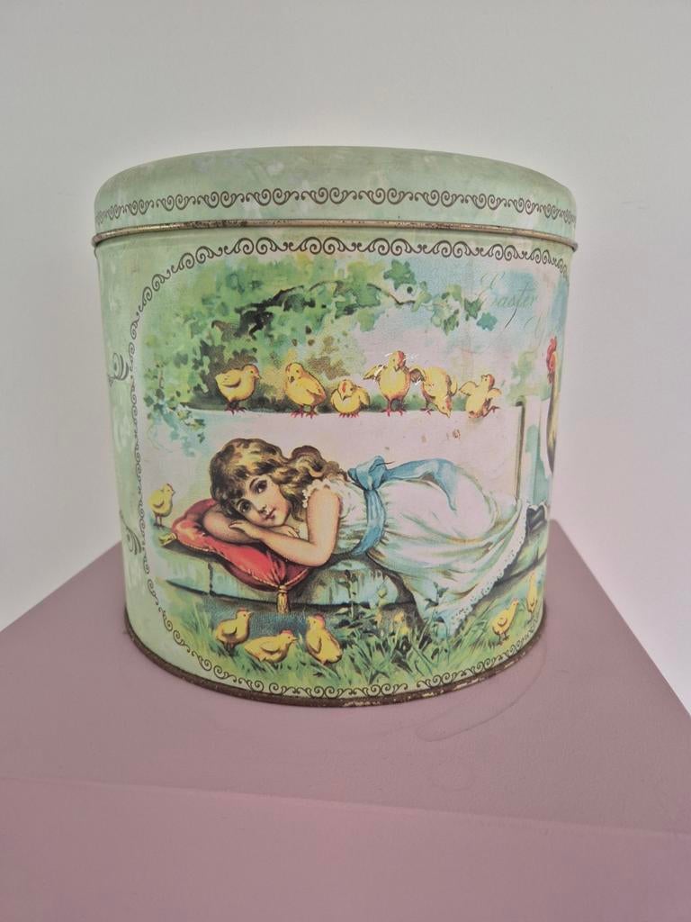 Vintage groot koektrommel koekblik, Verzamelen, Ophalen of Verzenden, Gebruikt, Koek(jes), Overige merken