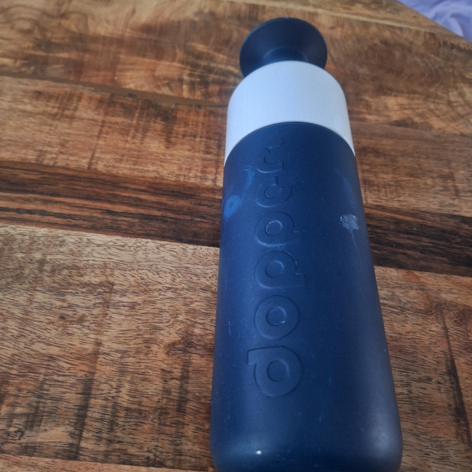 Dopper drinkfles RVS- Donkerblauw met wit, Sport en Fitness, Bidons, Ophalen of Verzenden, Gebruikt
