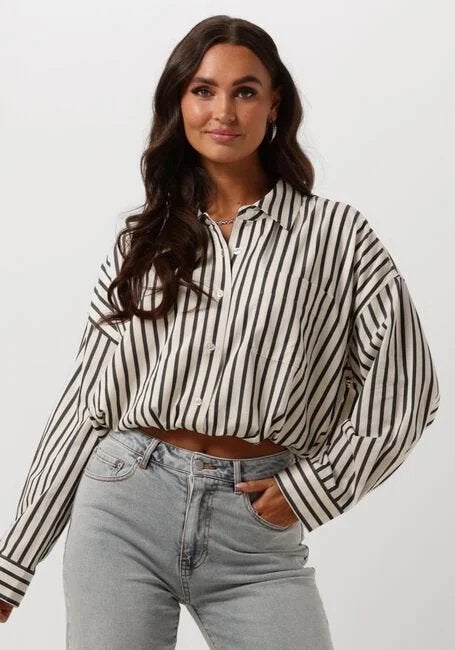 Catwalk Junkie Antracietgrijs Gestreepte Cropped Blouse, Ophalen of Verzenden, Zo goed als nieuw, Maat 38/40 (M), Grijs