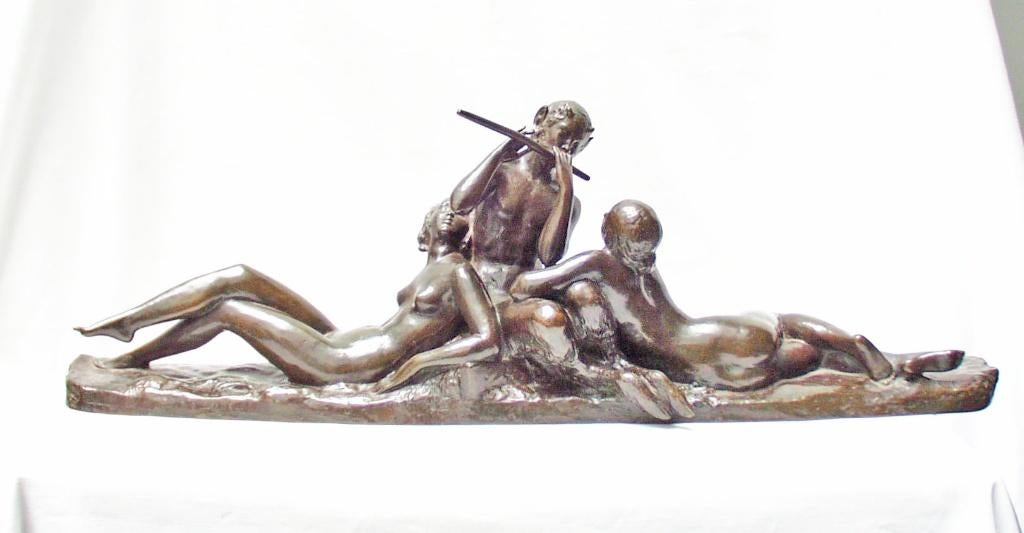 Art Deco Beeld - Ary Bitter - Faun with Maidens., Groep mensen, Art deco, Gemerkt, Brons