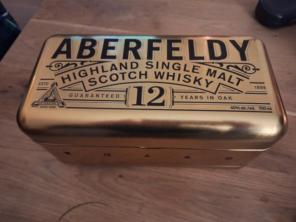 Aberfeldy Single Malt Whisky metalen kistje-blik, Ophalen of Verzenden, Nieuw, Overige, Overige merken