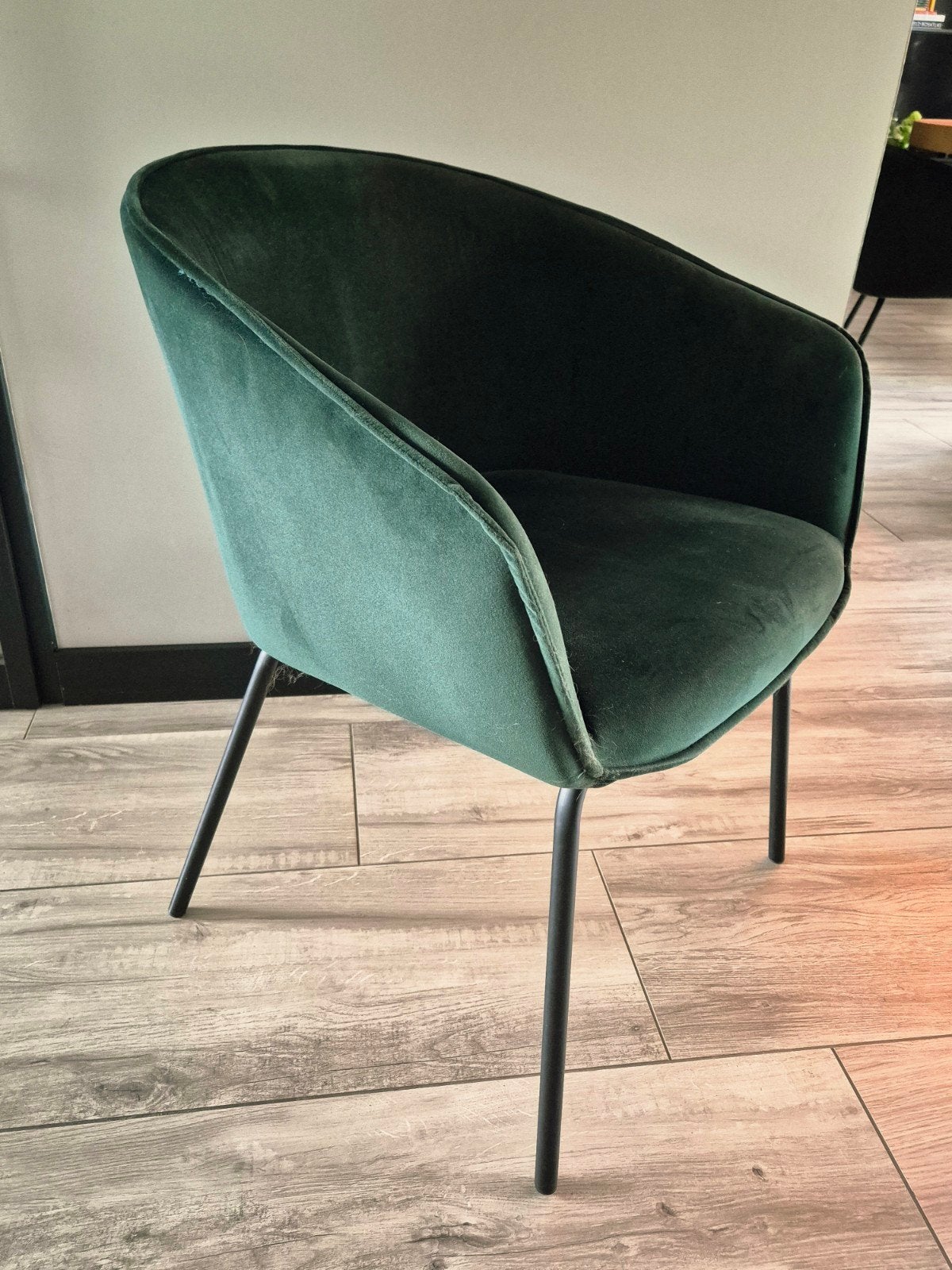Set van 6 moderne eetkamerstoelen - warm groen en nougat, Ophalen, Gebruikt, Overige kleuren, Stof