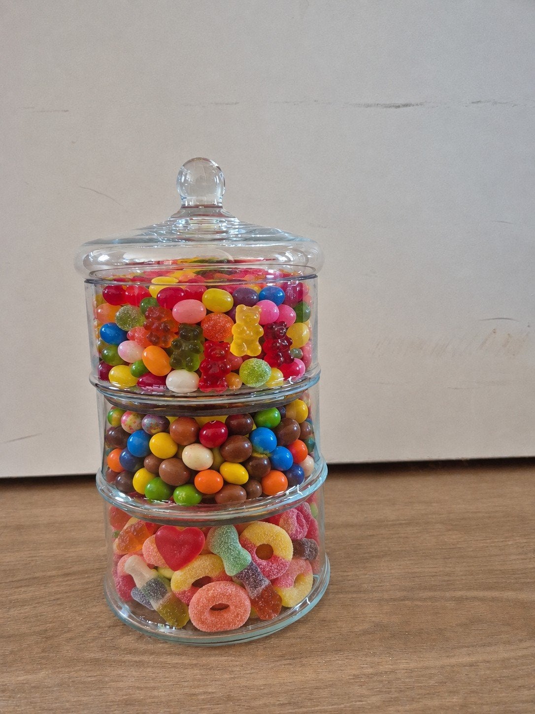 Glazen snoeppot / voorraadpot 3-laags - 20 cm hoog, Huis en Inrichting, Ophalen of Verzenden, Zo goed als nieuw, Glas