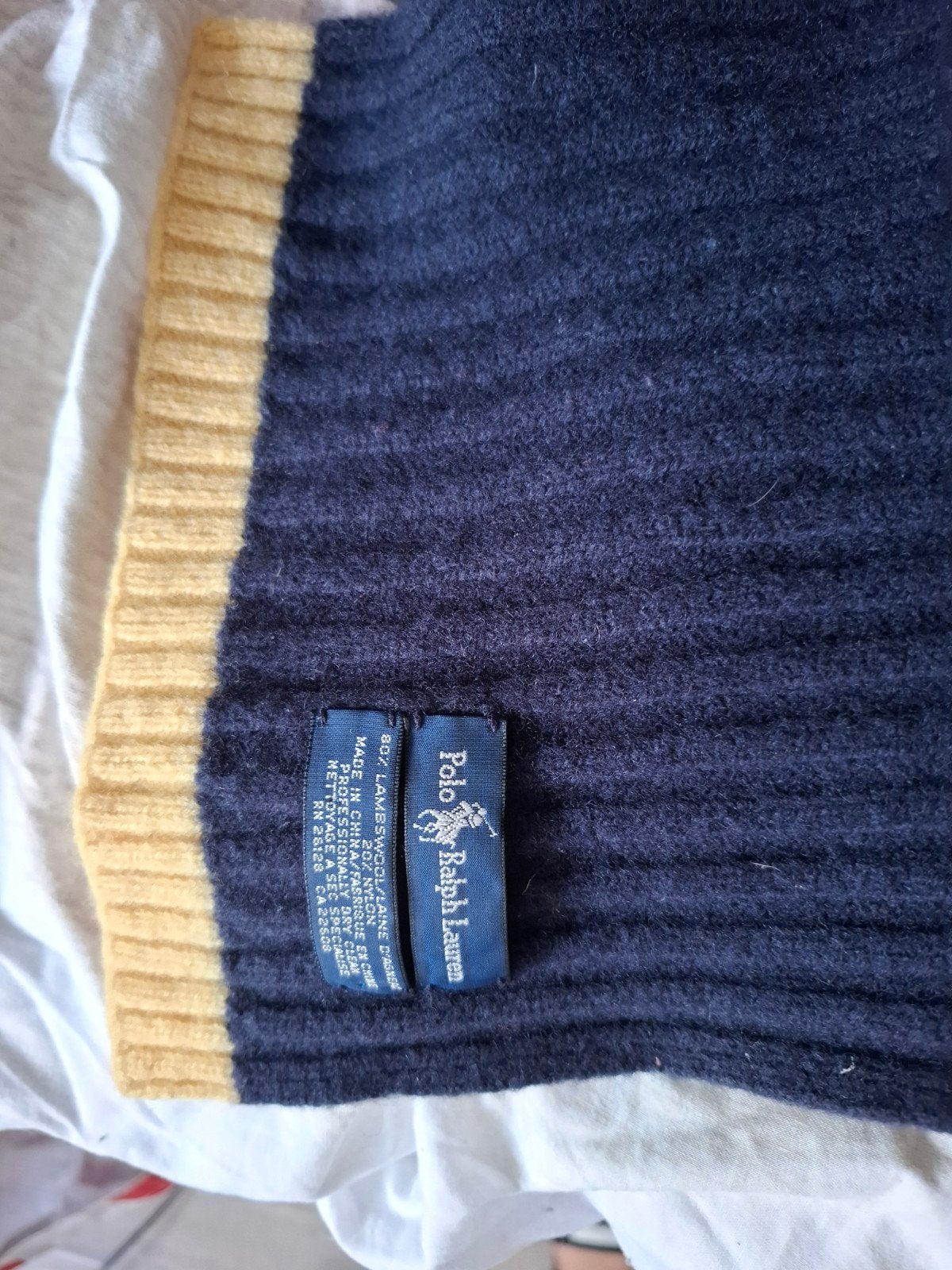 Polo Ralph Lauren Sjaal - Donkerblauw met Geel, Overige maten, Ophalen of Verzenden, Sjaal, Polo Ralph Lauren