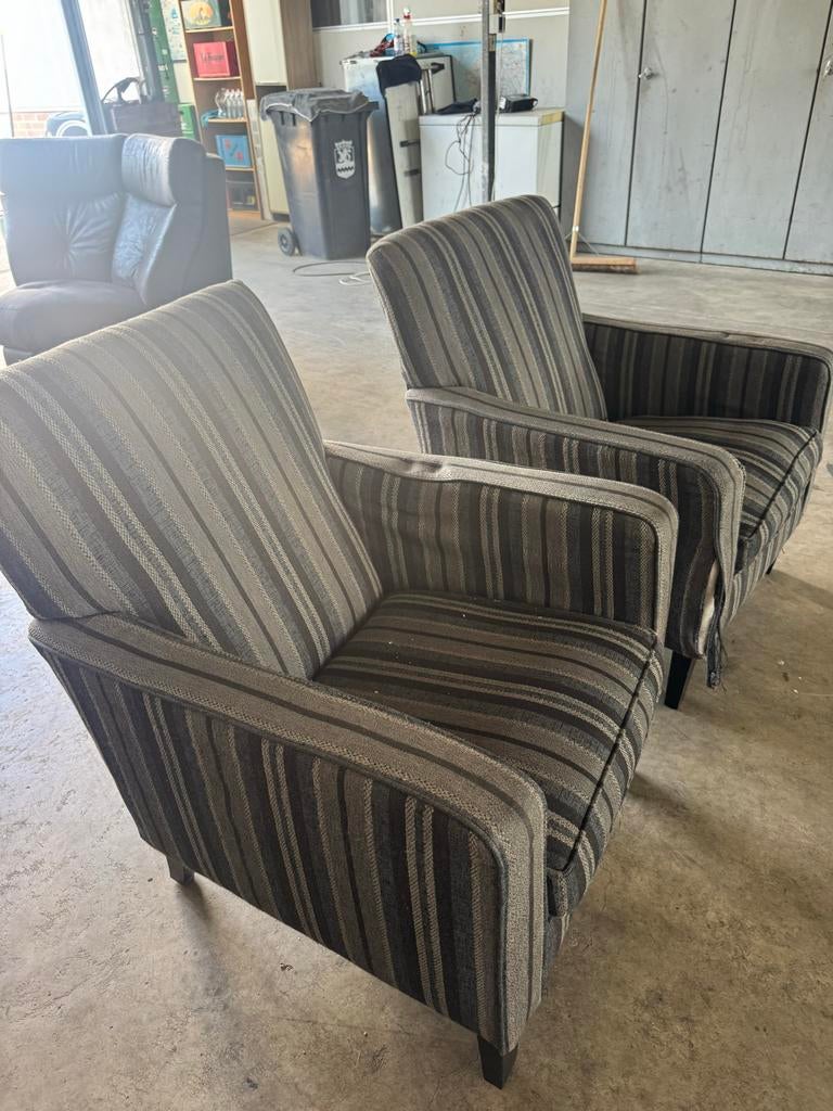 Set van 2 gestreepte fauteuils, Huis en Inrichting, Stoelen, Ophalen, Zo goed als nieuw, Stof, Twee