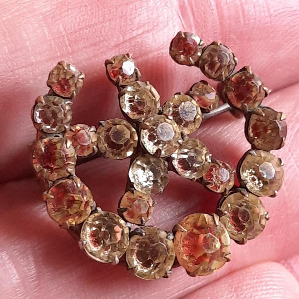 Strass Broche Hoefijzer met Ster, 18 tot 19, Dame, Zilver, IJzer of Staal