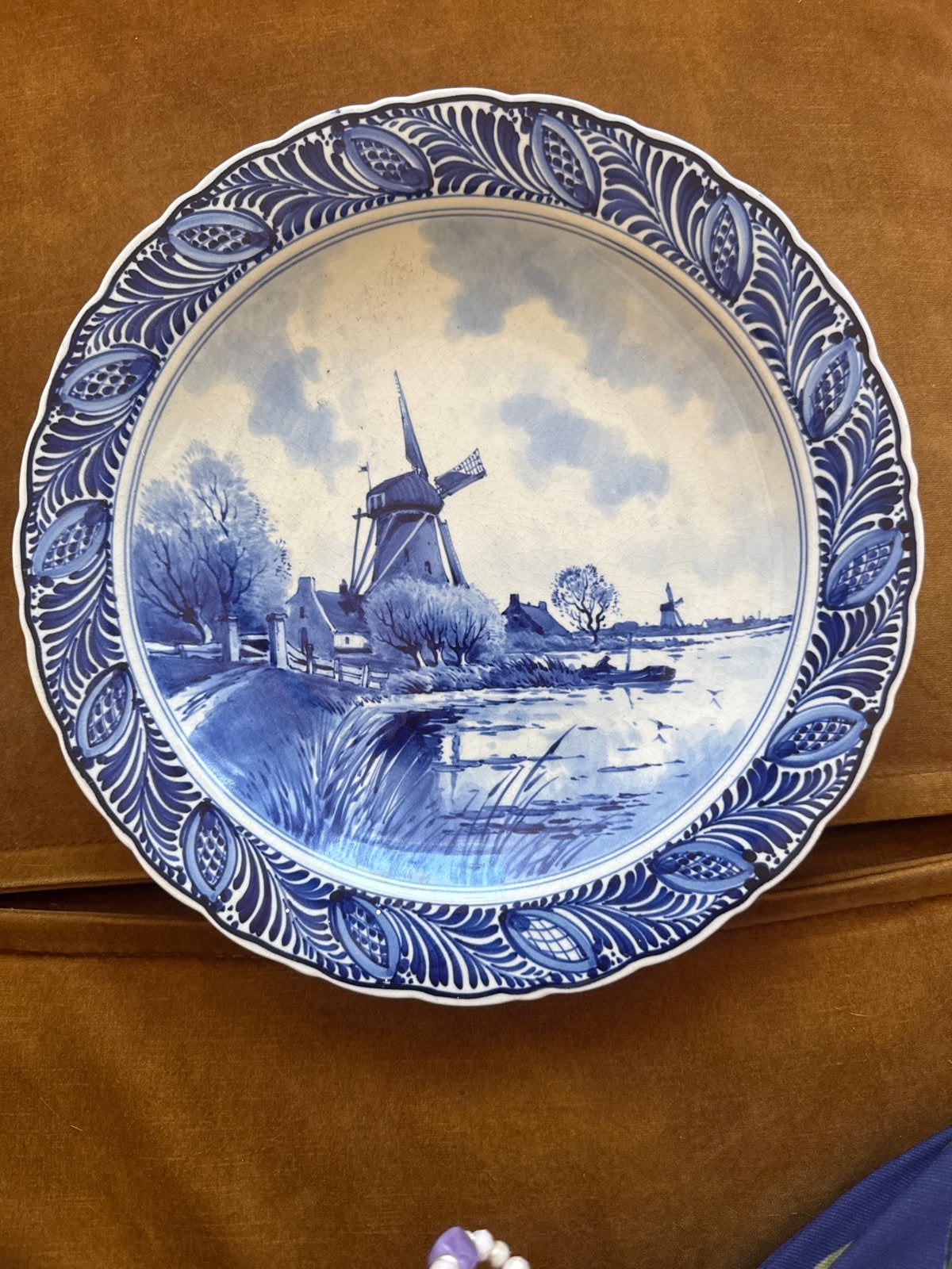 Antiek Delfts Blauw Wandbord - Molenlandschap 1918, Antiek en Kunst, Antiek | Wandborden en Tegels, Ophalen