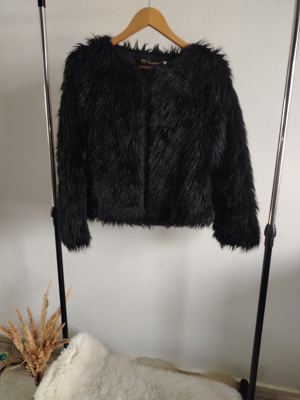 Zwart faux fur bontjas jasje van Borglianchi, Maat 38/40 (M), Borglianchi, Zwart, Ophalen of Verzenden